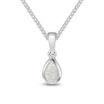 9ct White Gold Pear Shaped Natural Opal Rubover Pendant — 6x4mm