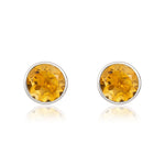 9ct White Gold Round Natural Citrine Rubover Stud Earrings — 5mm