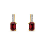 9ct Yellow Gold Octagonal Natural Garnet & Diamond Drop Earrings — 6x4mm