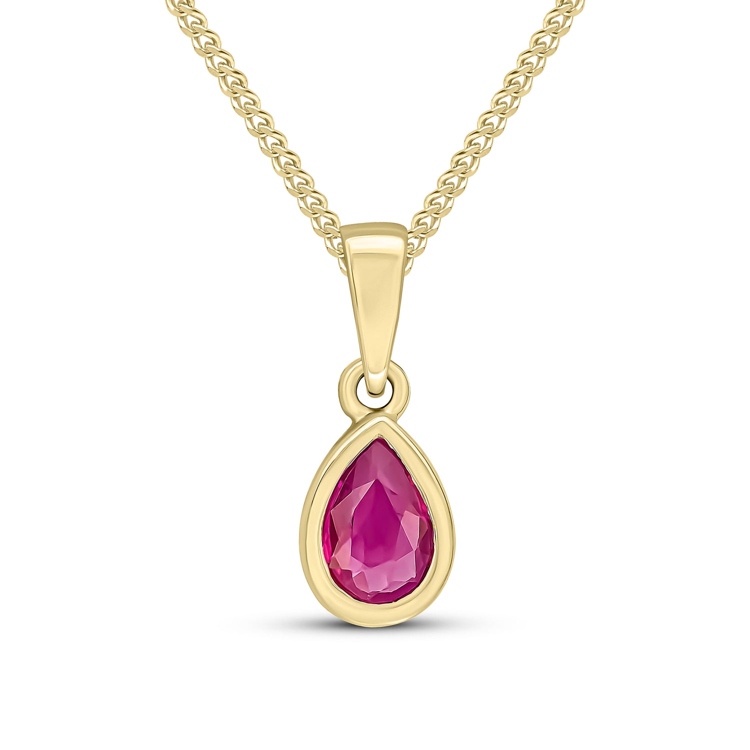 9ct Yellow Gold Pear Shaped Natural Ruby Rubover Pendant — 6x4mm