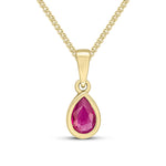9ct Yellow Gold Pear Shaped Natural Ruby Rubover Pendant — 6x4mm