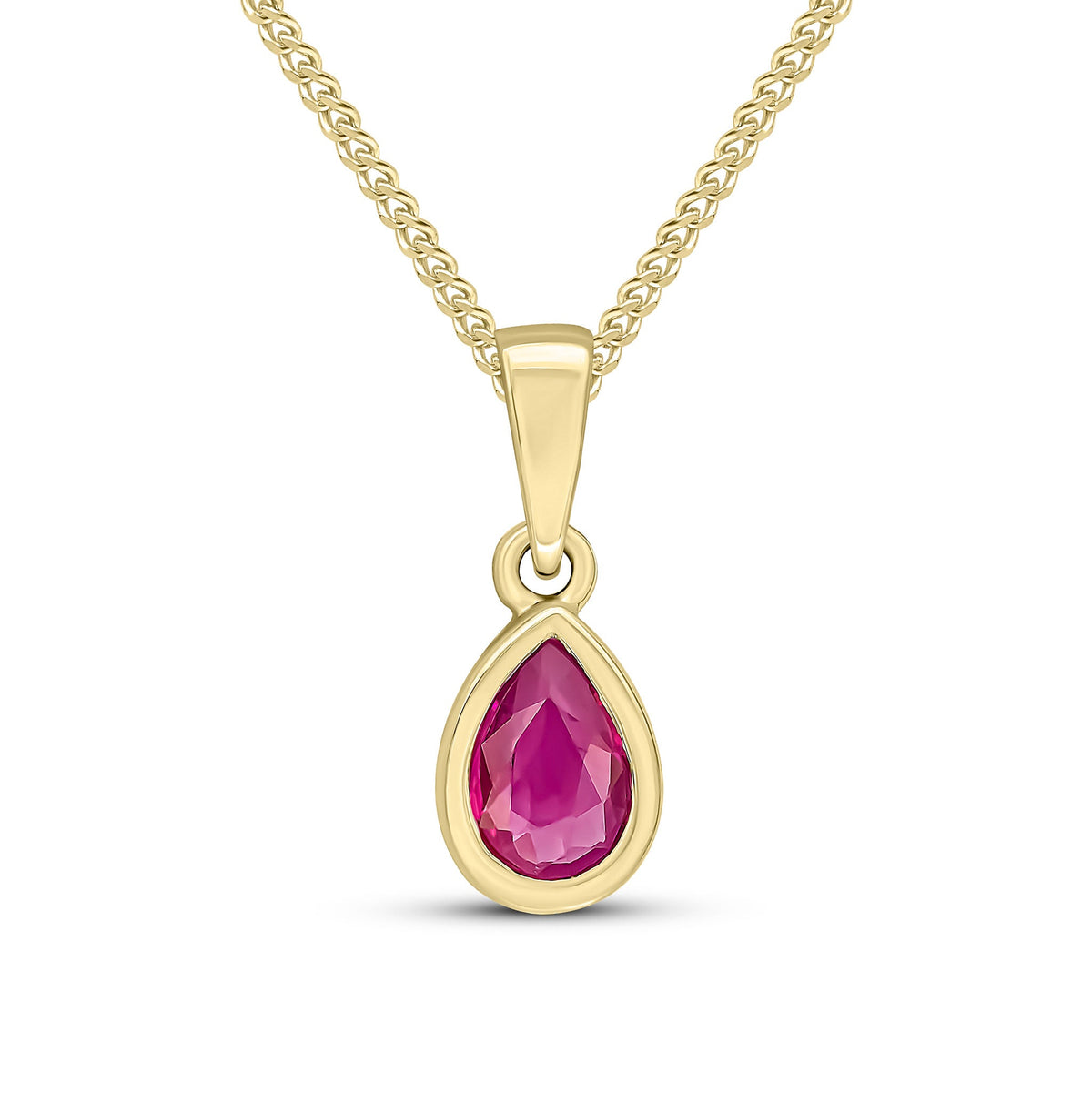 9ct Yellow Gold Pear Shaped Natural Ruby Rubover Pendant — 6x4mm