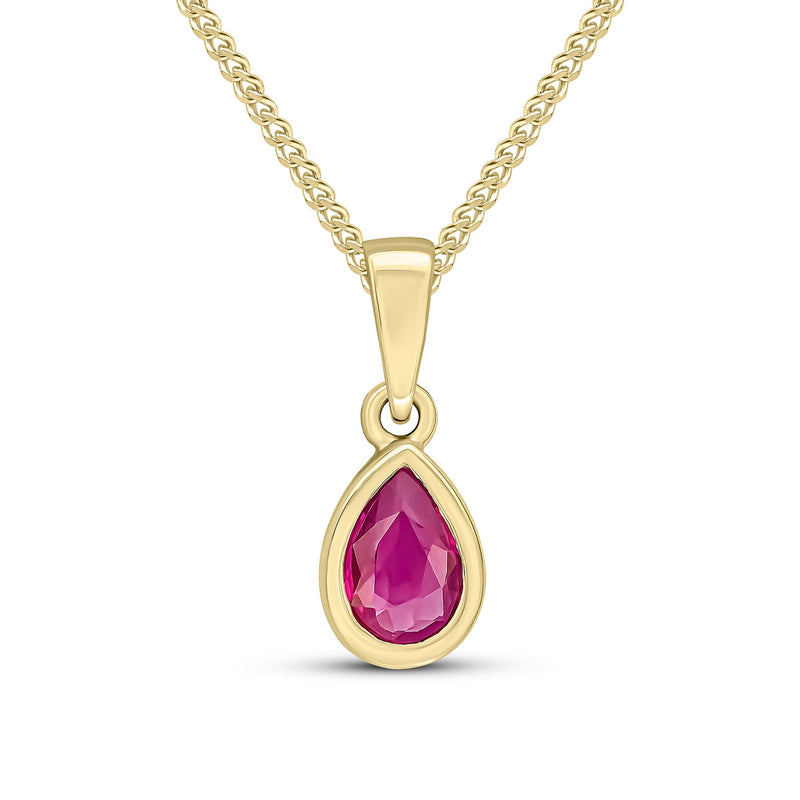 9ct Yellow Gold Pear Shaped Natural Ruby Rubover Pendant — 6x4mm