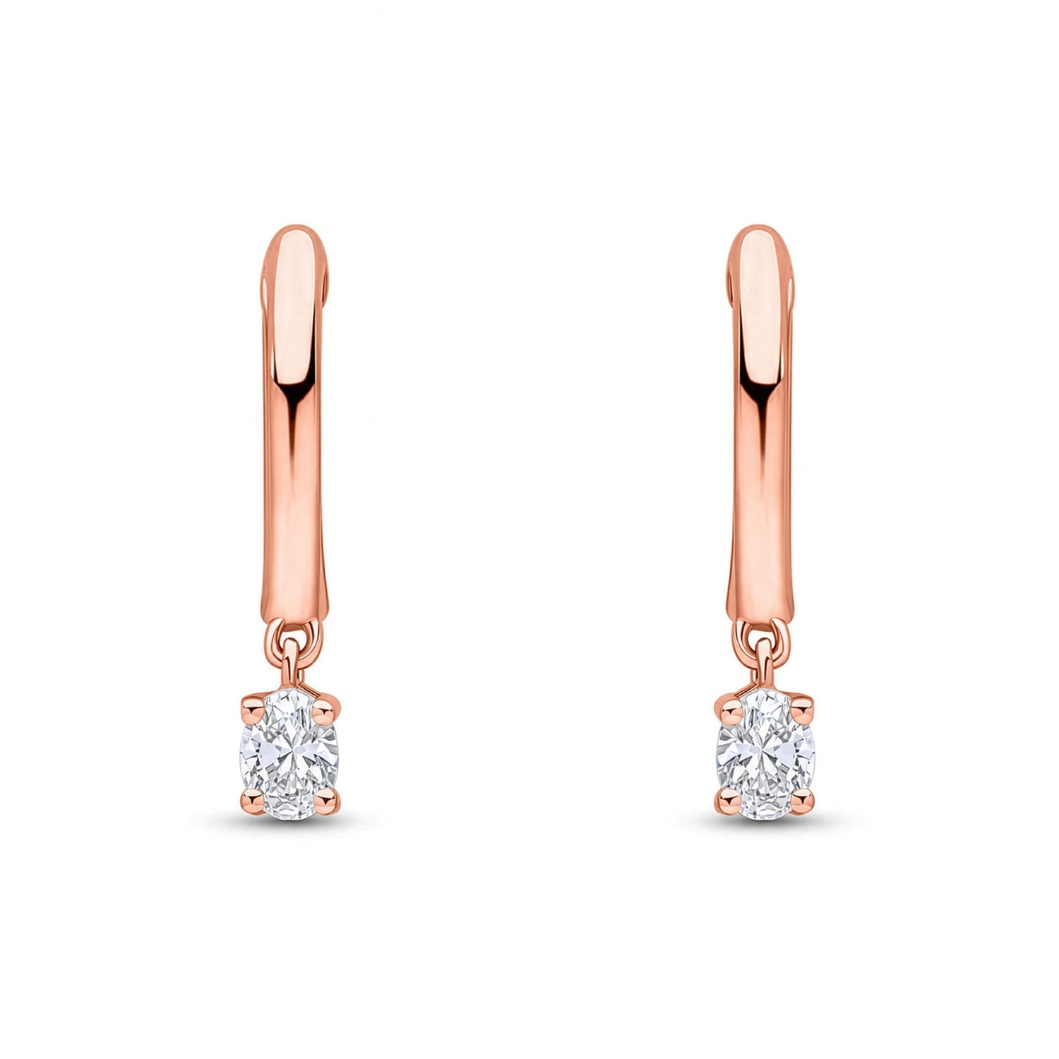 18ct Rose Gold Natural Oval Diamond Drop Hoop Earrings