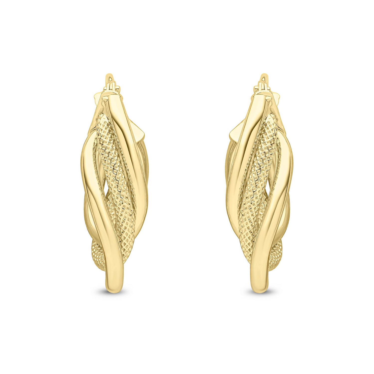 9ct Yellow Gold Diamond Cut Double Oval Hoop Earrings
