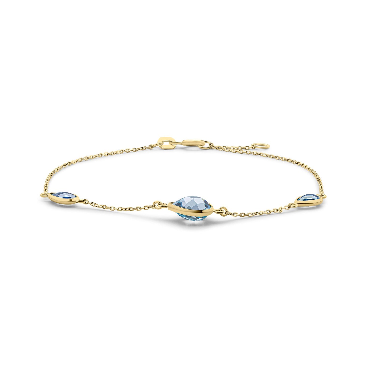 9ct Yellow Gold Blue Cubic Zirconia Pear Station Bracelet