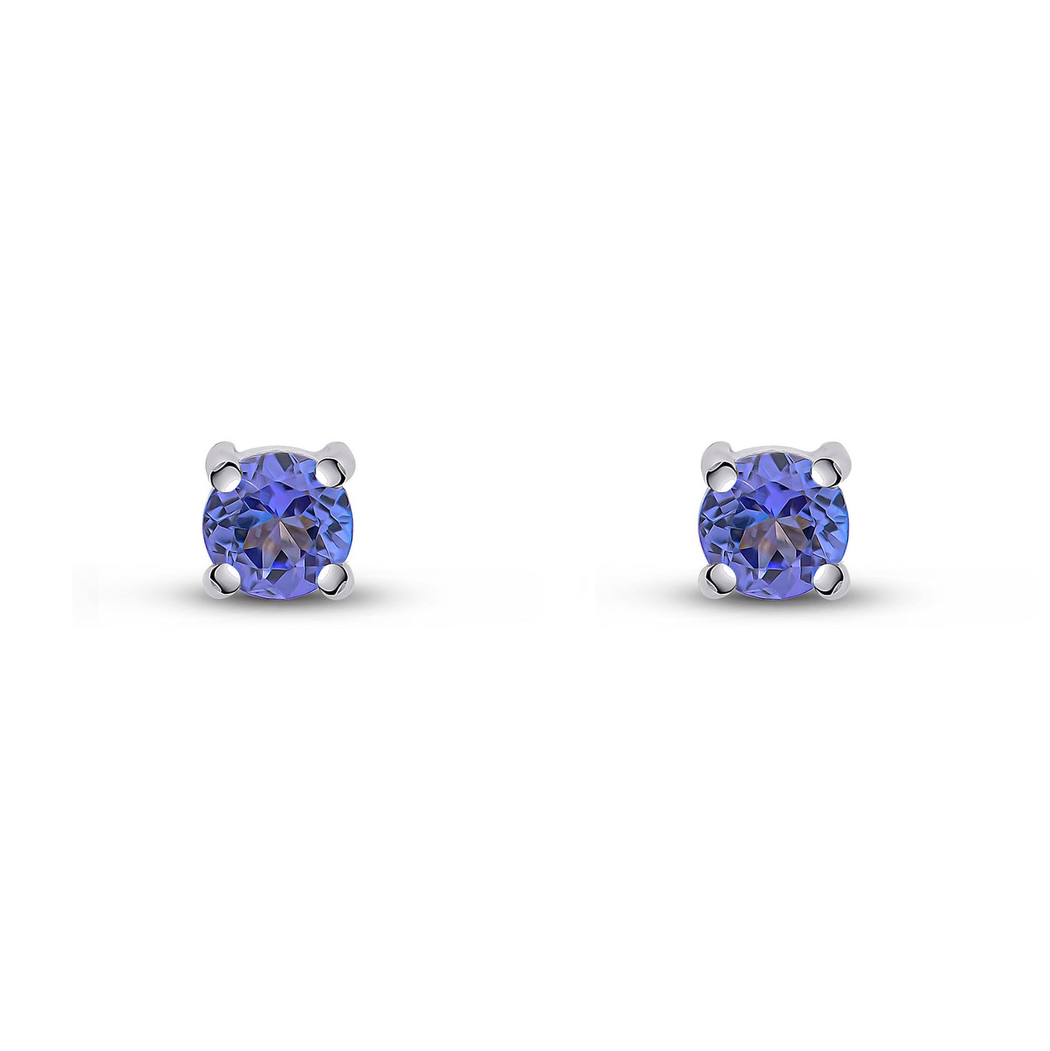 9ct White Gold Round Natural Tanzanite Claw Stud Earrings — 4mm
