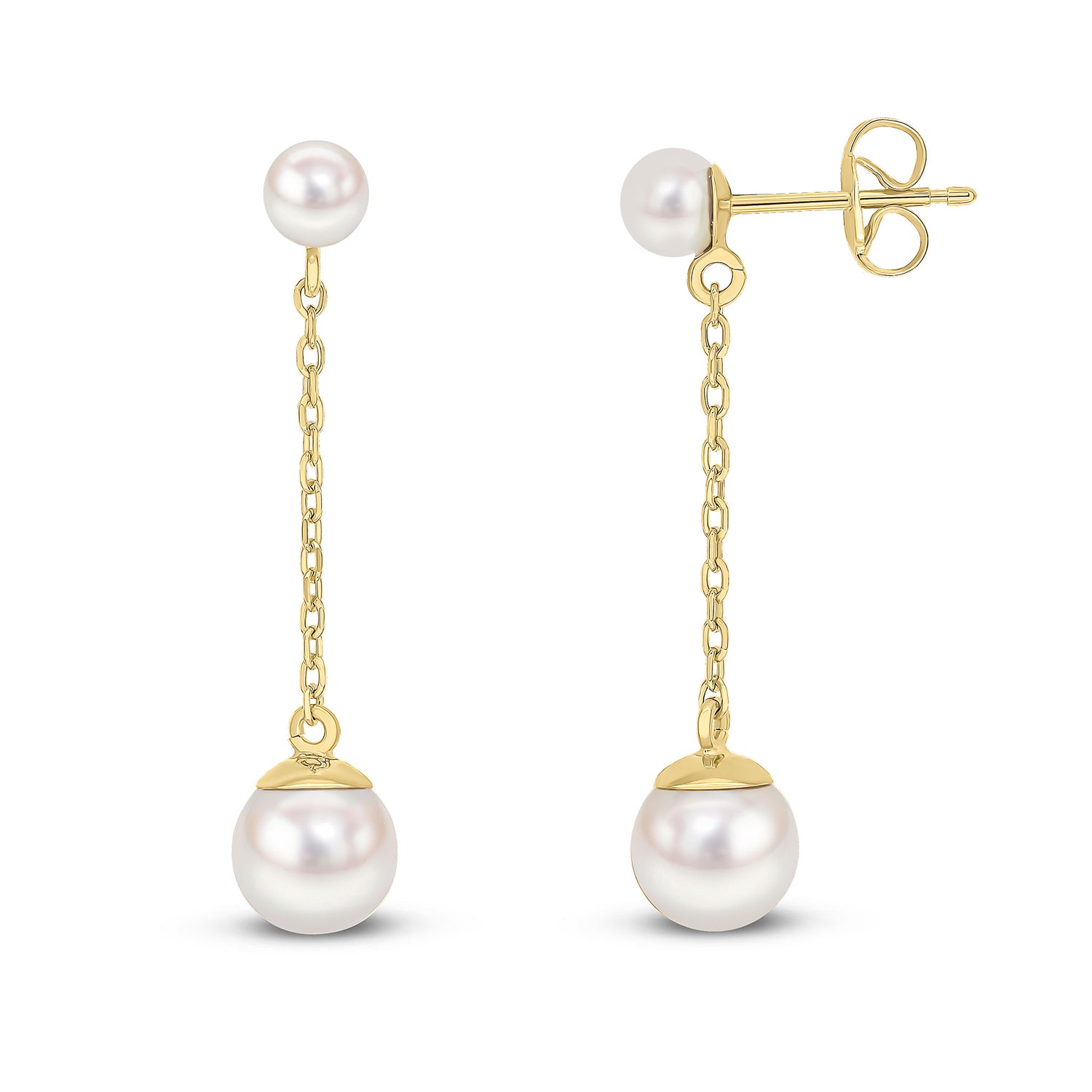 9ct Yellow Gold Natural Freshwater Pearl Chain Drop Earrings