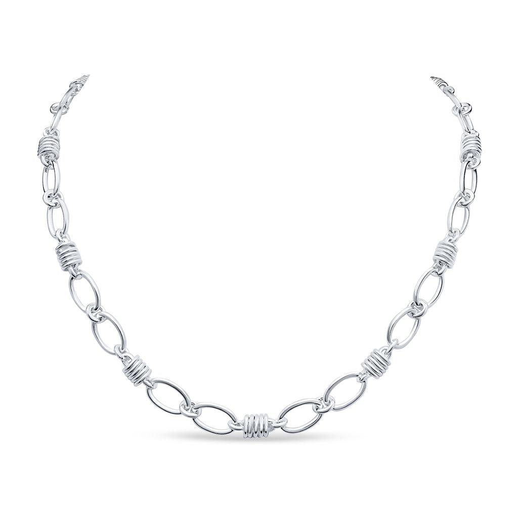 Sterling Silver Handmade Solid 9.3mm Oval Link Necklace with Spring Detail