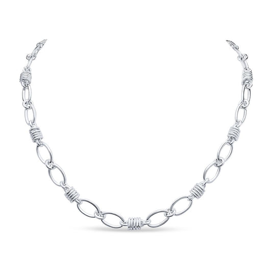 Sterling Silver Handmade Solid 9.3mm Oval Link Necklace with Spring Detail