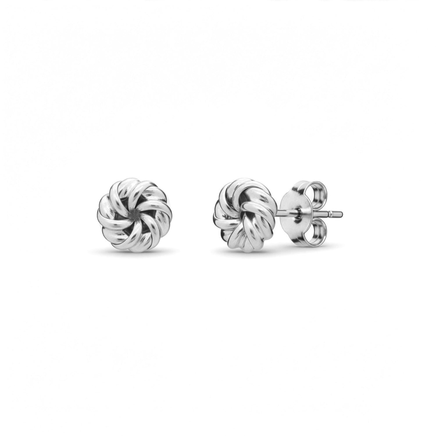 9ct White Gold Polished Swirl Knot Stud Earrings — 6mm