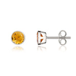 9ct White Gold Round Natural Citrine Rubover Stud Earrings — 5mm