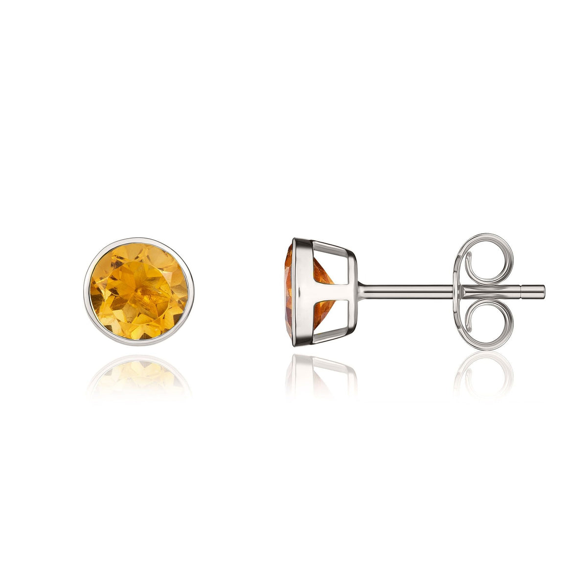 9ct White Gold Round Natural Citrine Rubover Stud Earrings — 5mm