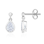 9ct White Gold Pear Shaped Cubic Zirconia CZ Rubover Drop Earrings — 7x5mm