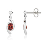 9ct White Gold Oval Natural Garnet 'Eye' Drop Earrings — 6x4mm