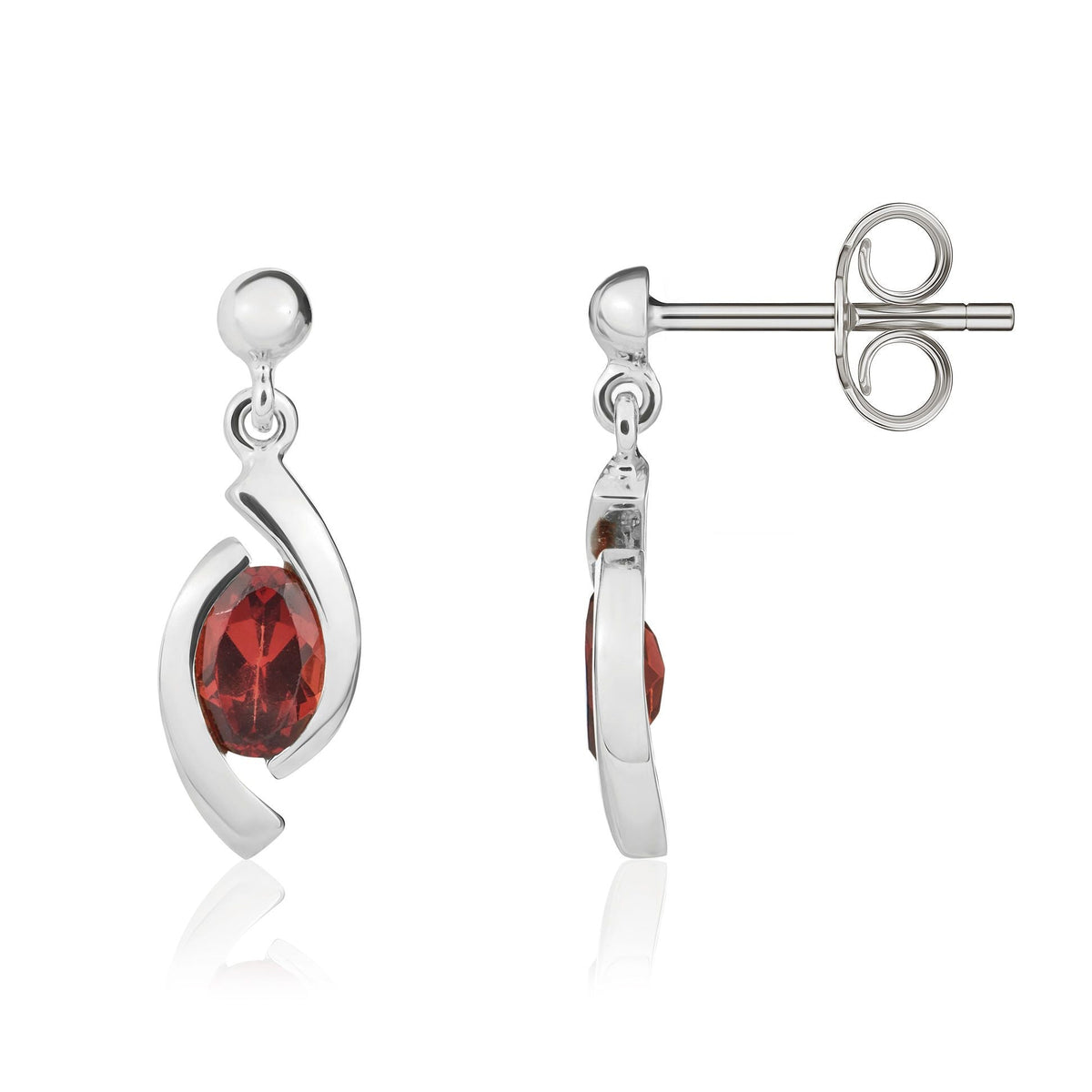 9ct White Gold Oval Natural Garnet 'Eye' Drop Earrings — 6x4mm