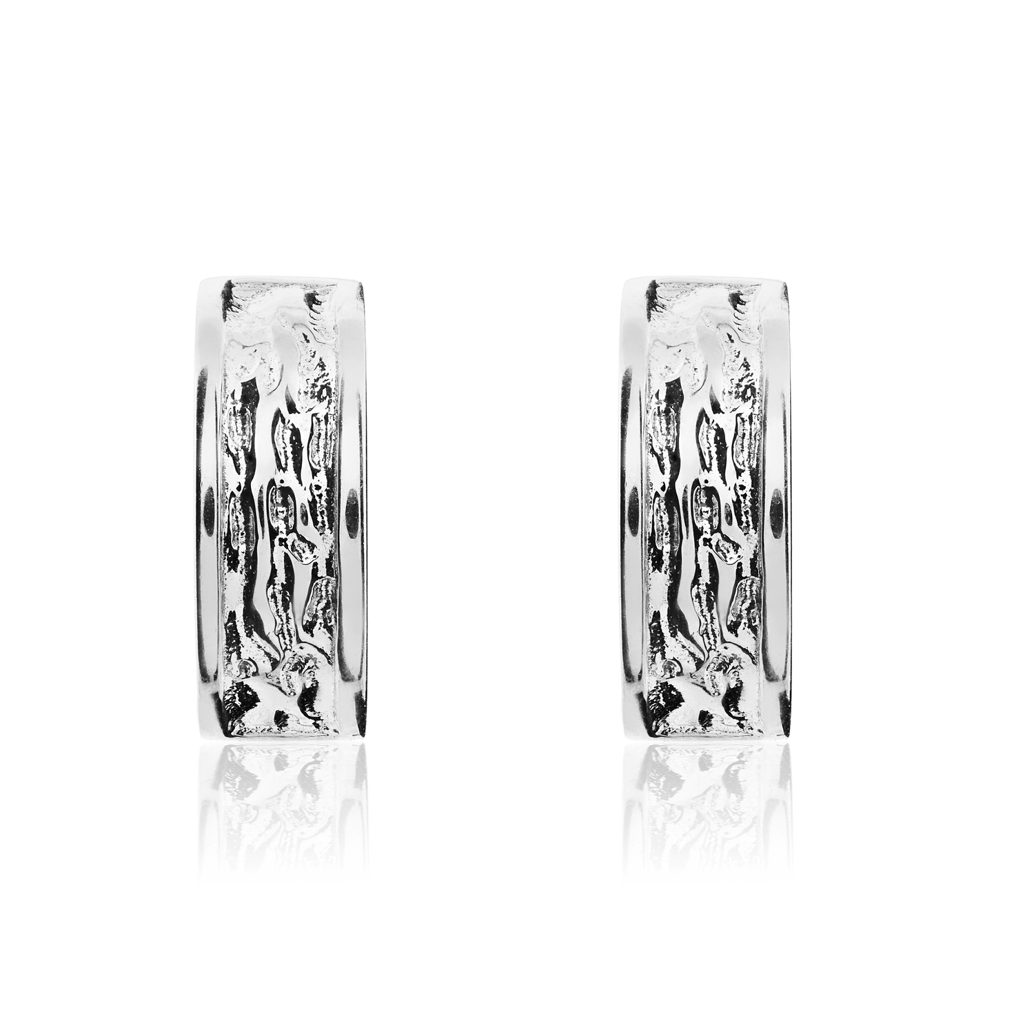 9ct White Gold Textured Finish Squared Round Huggie Earrings