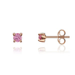 9ct Rose Gold Round Natural Pink Sapphire Claw Stud Earrings — 3mm