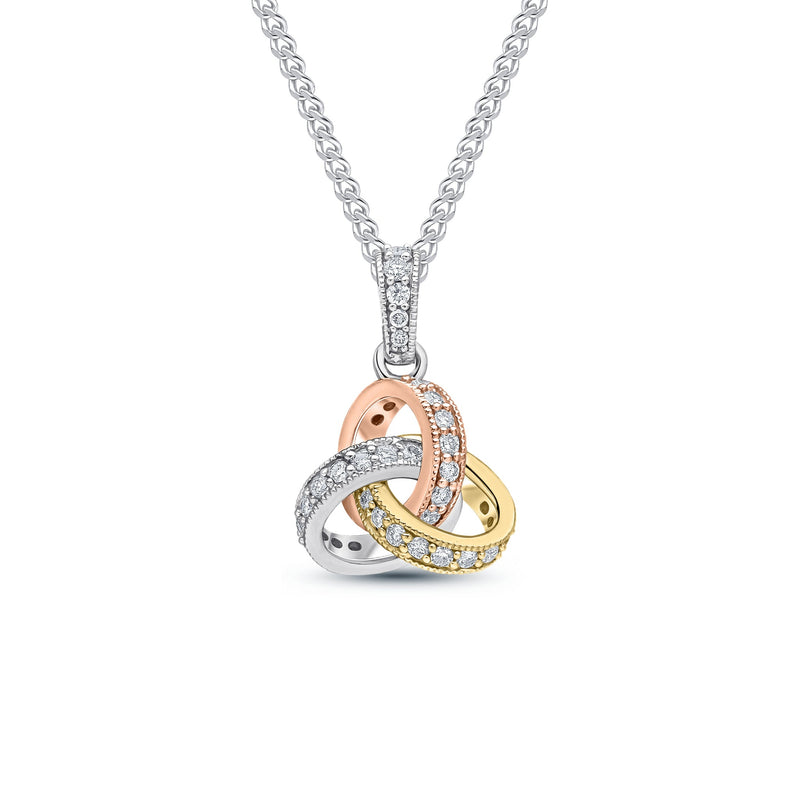 18ct Yellow, White and Rose Gold Diamond Grain Set Knot Pendant with Diamond Set Loop — 11mm