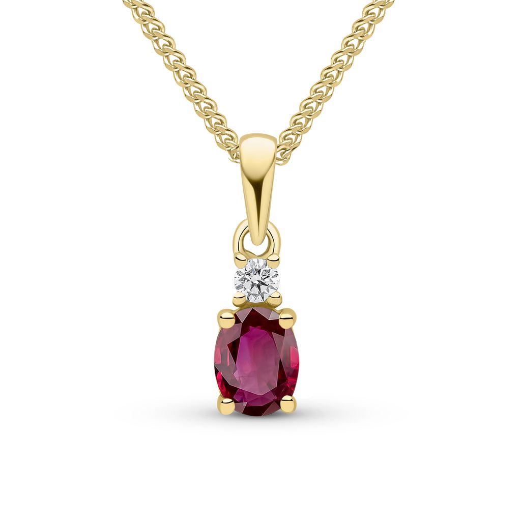 18ct Yellow Gold Oval Natural Ruby and Round Diamond Two Stone Pendant — 5x4mm