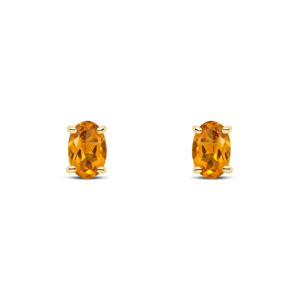 9ct Yellow Gold Oval Natural Citrine Claw Stud Earrings — 6x4mm