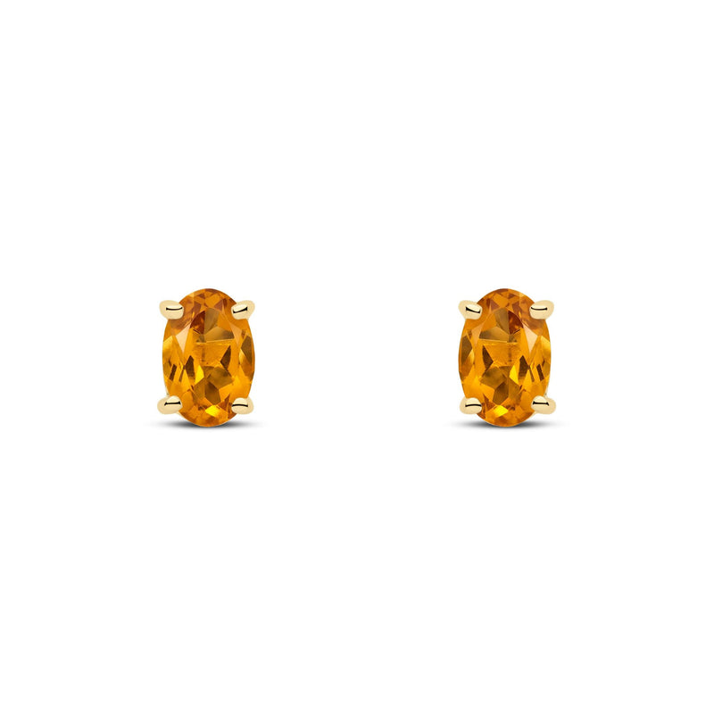 9ct Yellow Gold Oval Natural Citrine Claw Stud Earrings — 6x4mm