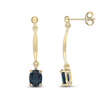 9ct Yellow Gold Oval Natural Sapphire Claw Bar Drop Earrings — 7x5mm