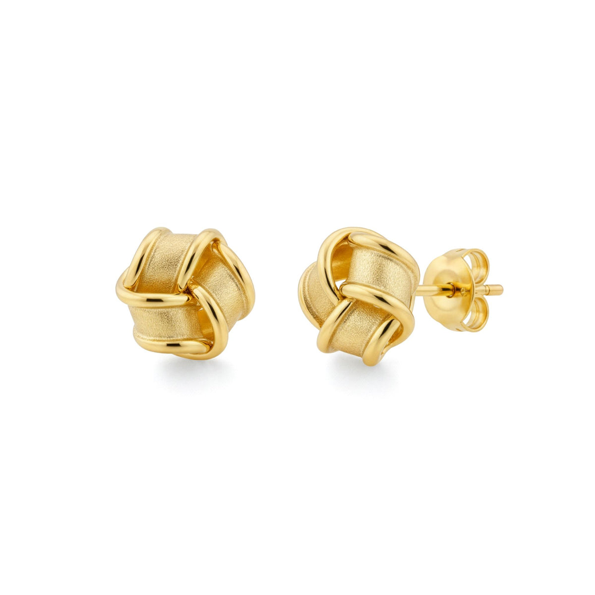 9ct Gold Frosted and Polished Ribbon Knot Stud Earrings — 9mm
