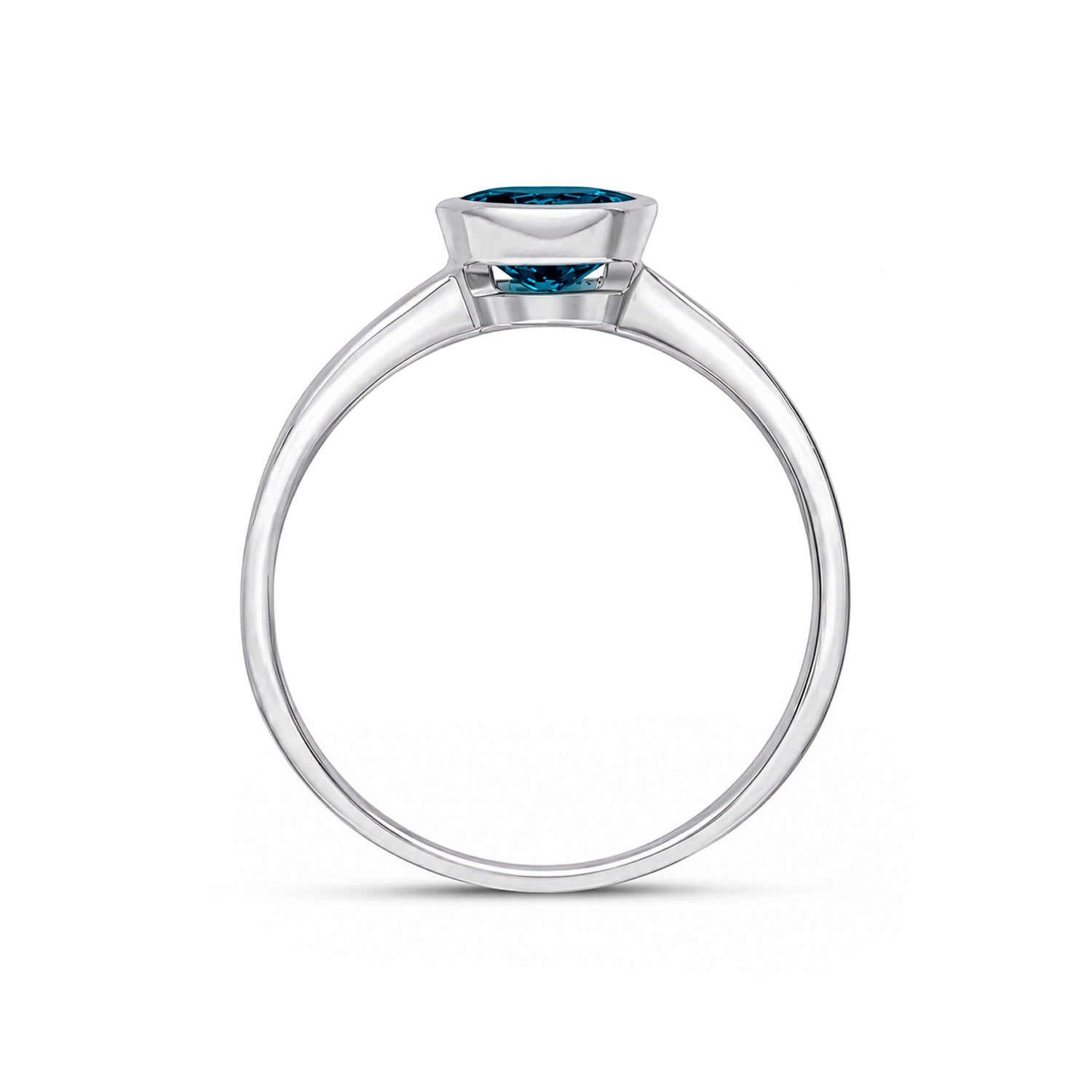 9ct White Gold Round Natural London Blue Topaz Rubover Ring