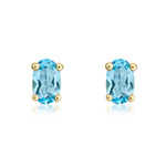 9ct Yellow Gold Oval Natural Swiss Blue Topaz Claw Set Stud Earrings — 6x4mm