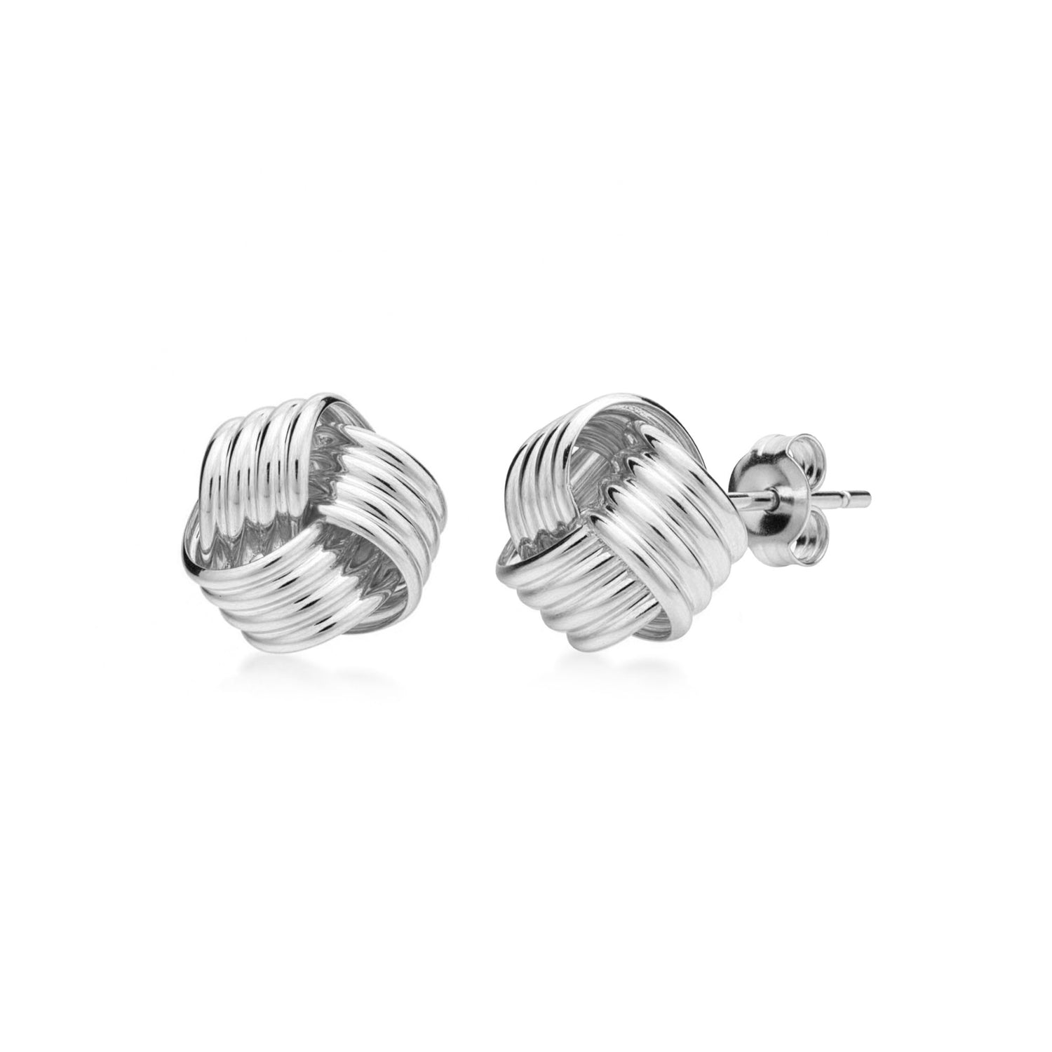 9ct White Gold Polished Ribbed Knot Stud Earrings — 12mm