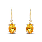 9ct Yellow Gold Oval Natural Citrine Claw Hook Wire Drop Earrings — 7x5mm
