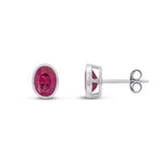 9ct White Gold Oval Natural Ruby Rubover Stud Earrings — 7x5mm