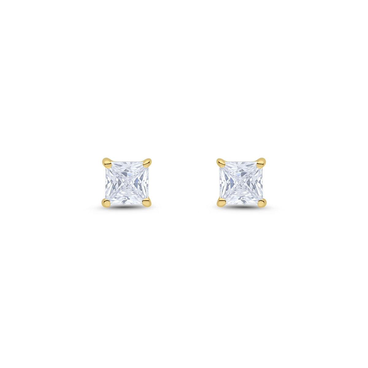 9ct Yellow Gold Square Cubic Zirconia CZ Claw Stud Earrings — 5mm