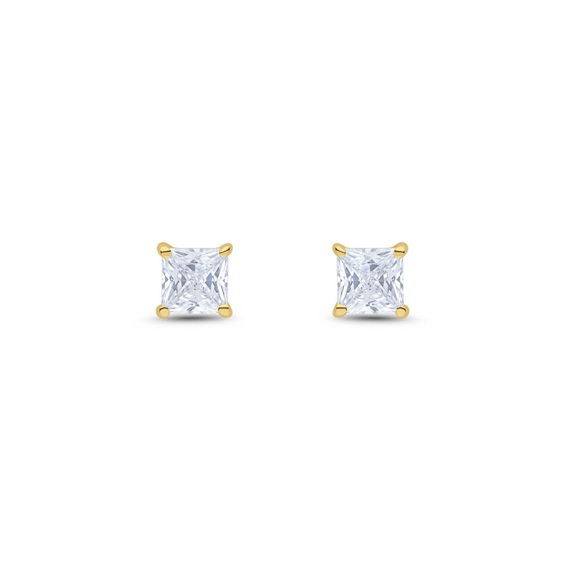 9ct Yellow Gold Square Cubic Zirconia CZ Claw Stud Earrings — 5mm