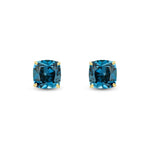 9ct Yellow Gold Cushion Natural London Blue Topaz Claw Stud Earrings — 8mm