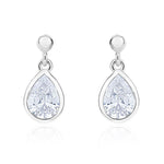 9ct White Gold Pear Shaped Cubic Zirconia CZ Rubover Drop Earrings — 7x5mm