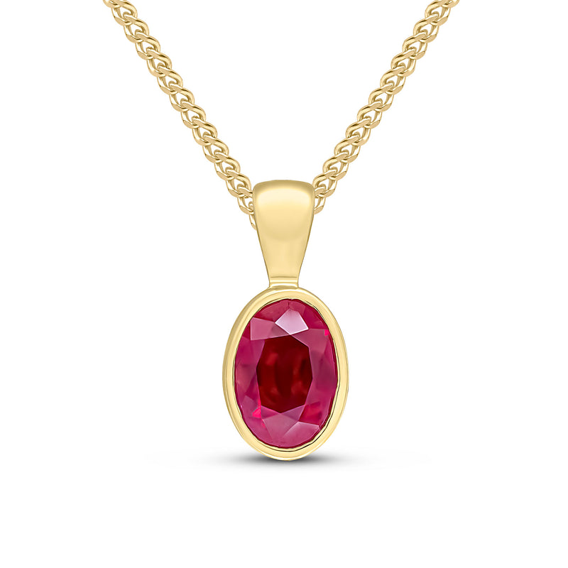 9ct Yellow Gold Oval Natural Ruby Rubover Pendant — 7x5mm