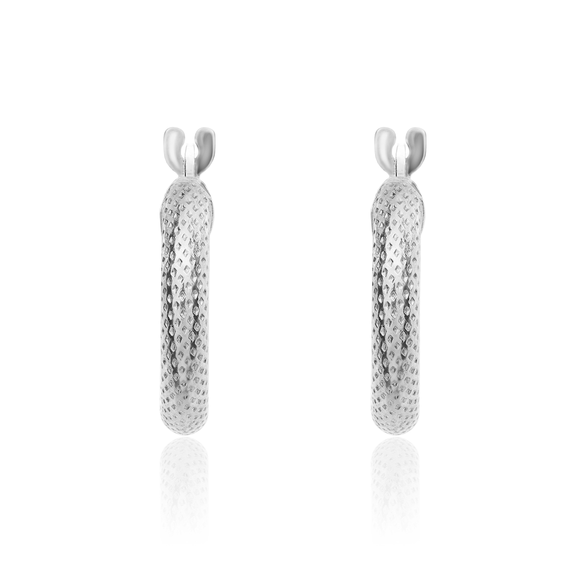 9ct White Gold Textured Round Hoop Earrings — 15mm