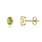 9ct Yellow Gold Oval Natural Peridot Rubover Stud Earrings — 6x4mm