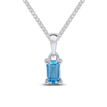 9ct White Gold Octagonal Natural Swiss Blue Topaz Claw Pendant — 5x3mm