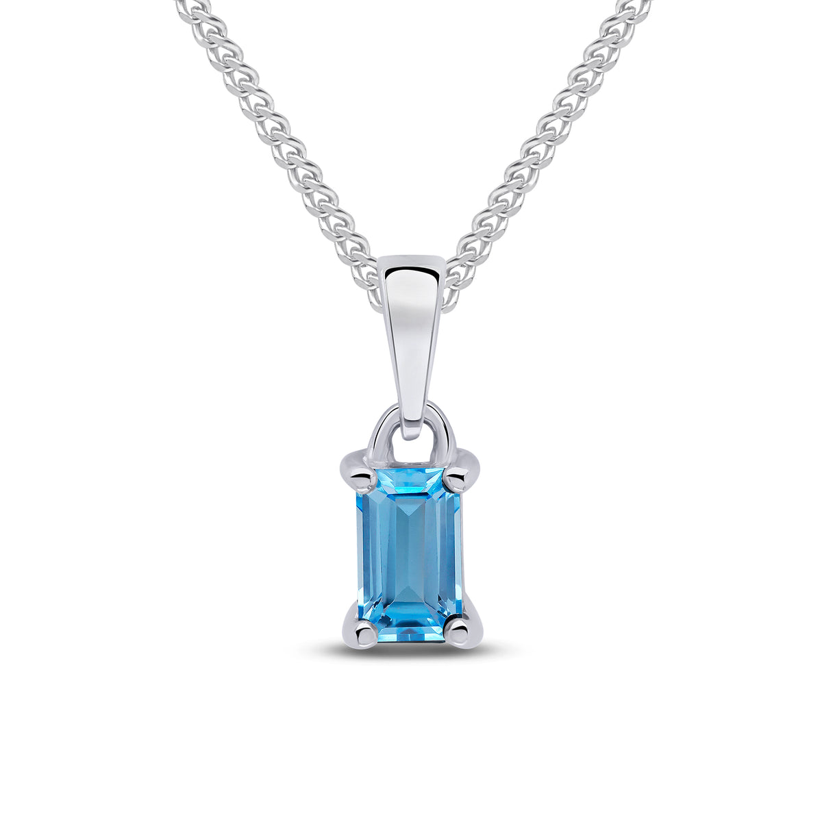 9ct White Gold Octagonal Natural Swiss Blue Topaz Claw Pendant — 5x3mm