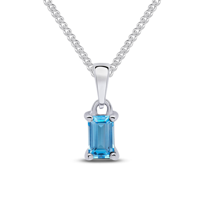 9ct White Gold Octagonal Natural Swiss Blue Topaz Claw Pendant — 5x3mm
