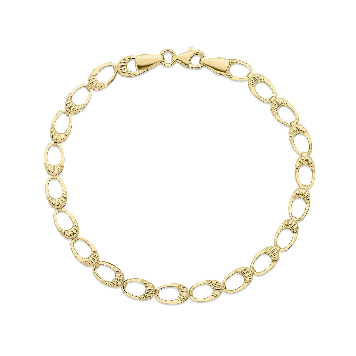 9ct Yellow Gold Textured Open Oval Link Bracelet
