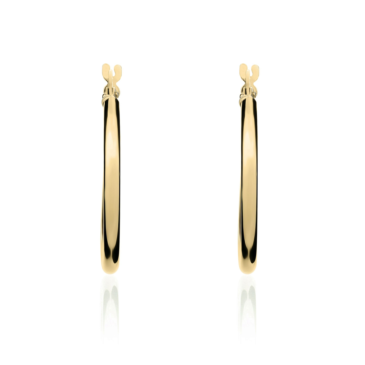 18ct Gold Polished Round Tube Hoop Earrings — 24mm