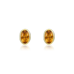 9ct Yellow Gold Oval Natural Citrine Rubover Stud Earrings — 6x4mm