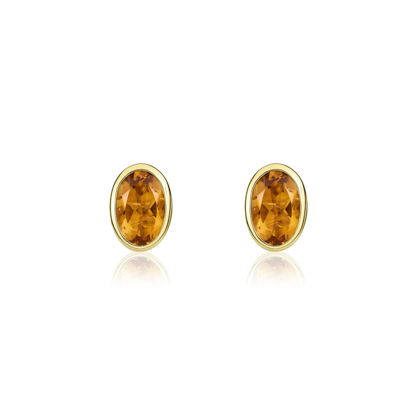 9ct Yellow Gold Oval Natural Citrine Rubover Stud Earrings — 6x4mm