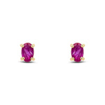 9ct Yellow Gold Oval Natural Ruby Claw Stud Earrings — 5x3mm