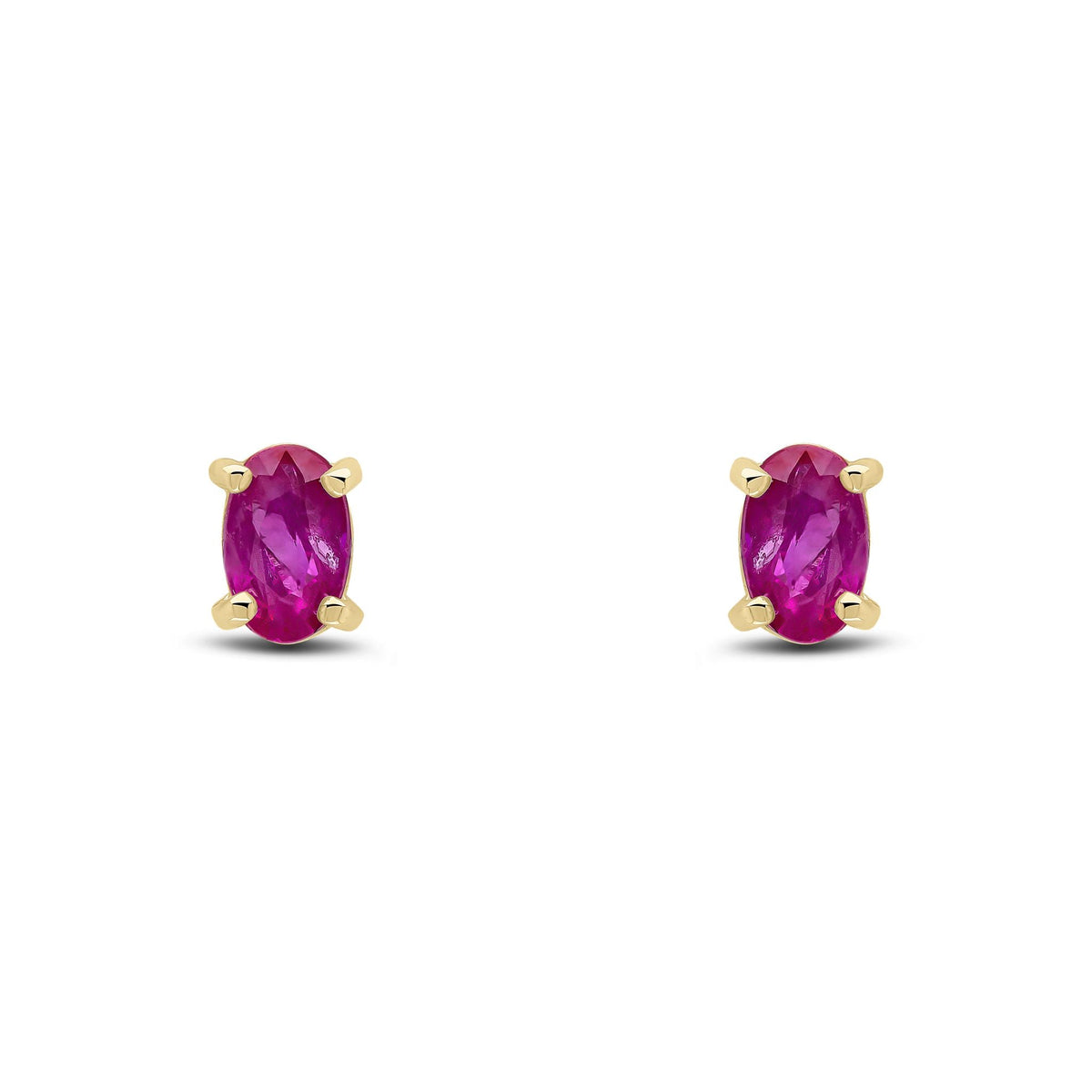9ct Yellow Gold Oval Natural Ruby Claw Stud Earrings — 5x3mm