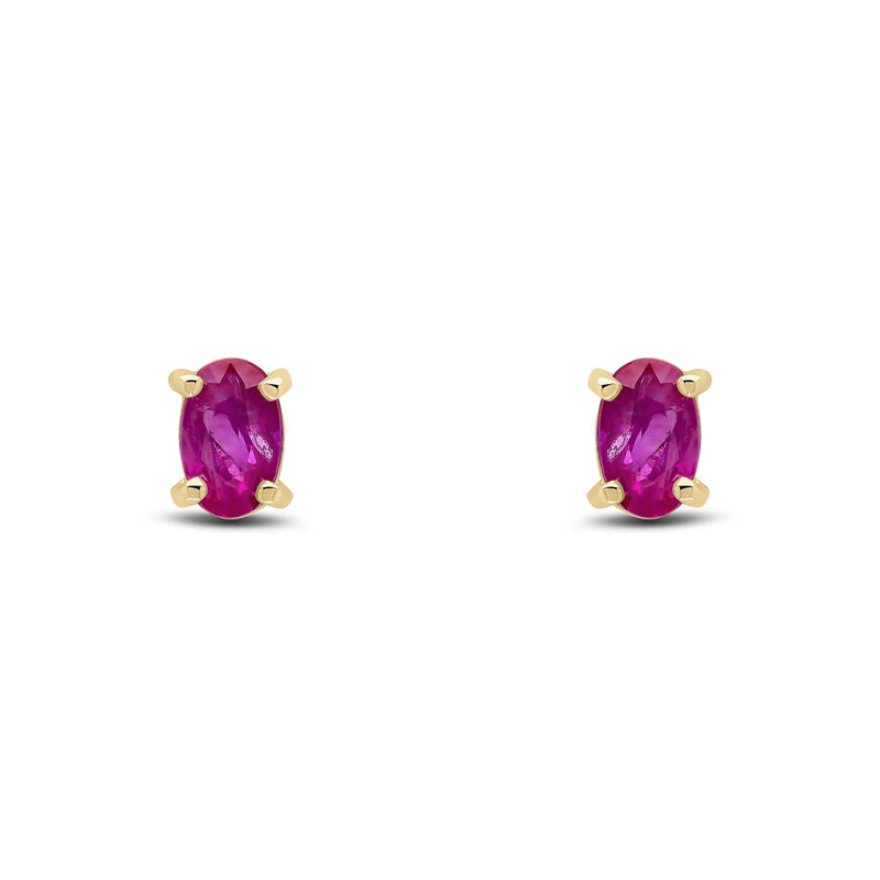 9ct Yellow Gold Oval Natural Ruby Claw Stud Earrings — 5x3mm